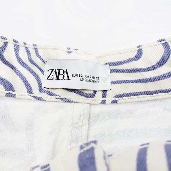 Zara Wavy Retro Print Wavy Straight Leg Denim Jeans Size 0 - Picture 5 of 6